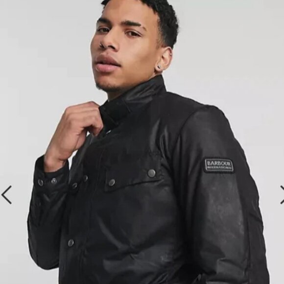 Barbour Tourer DUKE Waxed Motorcycle Style Jacket in Black MSRP$485 British Lux - Picture 14 of 16